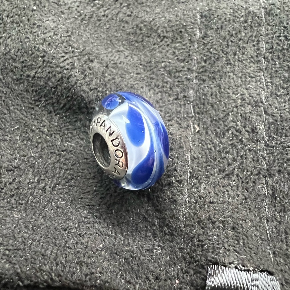 Pandora blue and white swirl Murano glass bead
